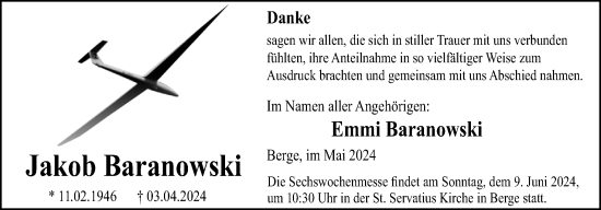 Traueranzeige von Jakob Baranowski von Neue Osnabrücker Zeitung GmbH & Co. KG