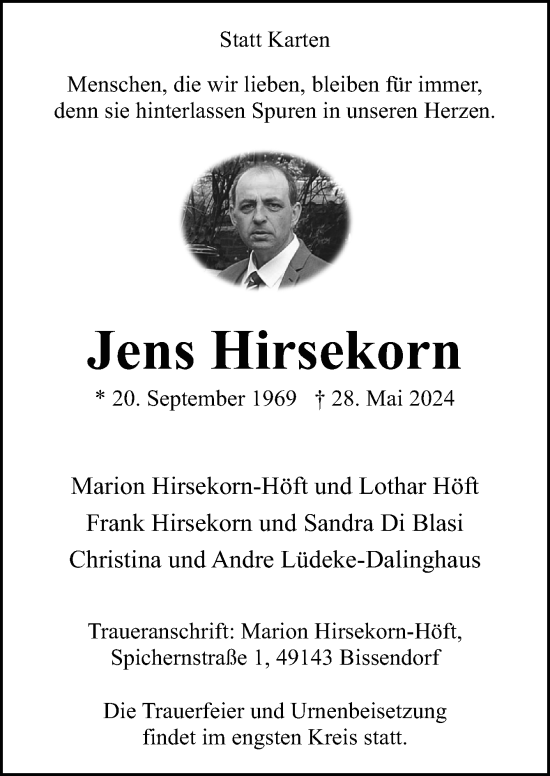 Traueranzeige von Jens Hirsekorn von Neue Osnabrücker Zeitung GmbH & Co. KG