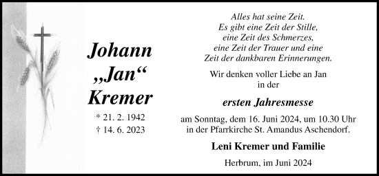 Traueranzeige von Johann Kremer von Neue Osnabrücker Zeitung GmbH & Co. KG