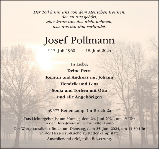 Traueranzeige von Josef Pollmann von Neue Osnabrücker Zeitung GmbH & Co. KG