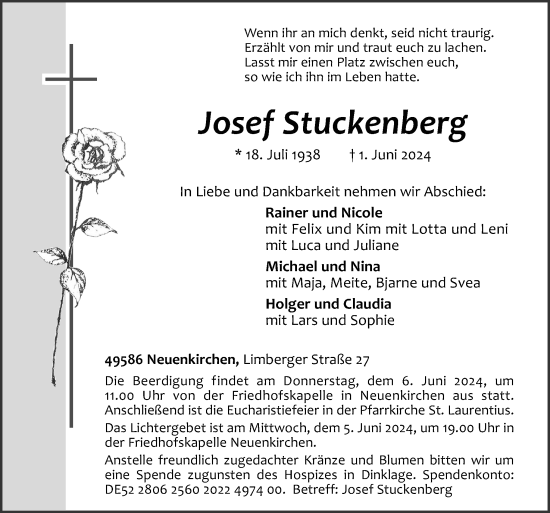 Traueranzeige von Josef Stuckenberg von Neue Osnabrücker Zeitung GmbH & Co. KG