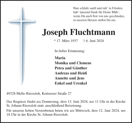 Traueranzeige von Joseph Fluchtmann von Neue Osnabrücker Zeitung GmbH & Co. KG