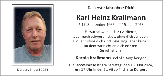 Traueranzeige von Karl Heinz Krallmann von Neue Osnabrücker Zeitung GmbH & Co. KG