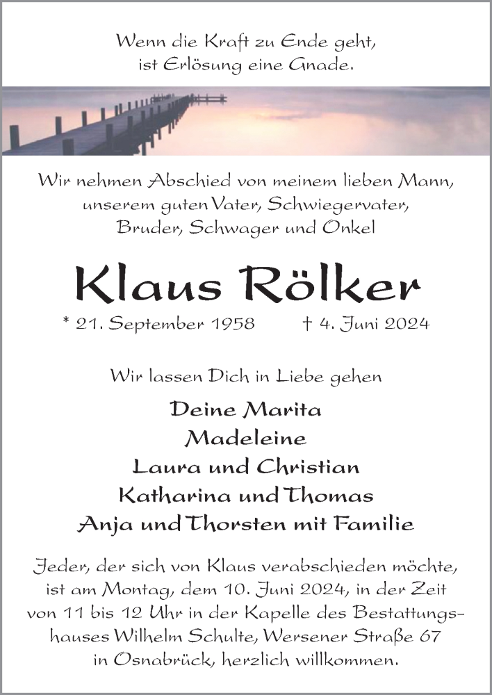  Traueranzeige für Klaus Rölker vom 08.06.2024 aus Neue Osnabrücker Zeitung GmbH & Co. KG