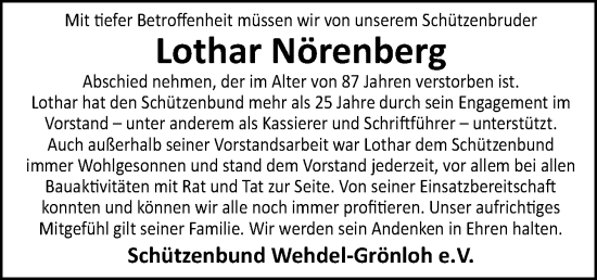 Traueranzeige von Lothar Nörenberg von Neue Osnabrücker Zeitung GmbH & Co. KG