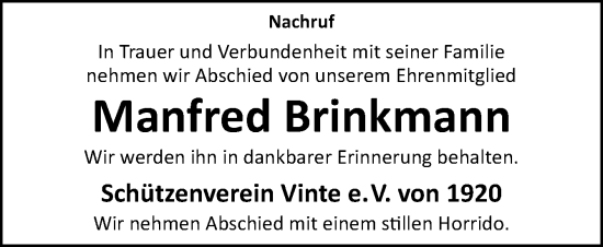 Traueranzeige von Manfred Brinkmann von Neue Osnabrücker Zeitung GmbH & Co. KG