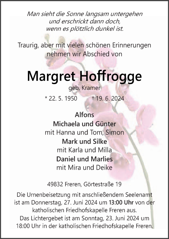 Traueranzeige von Margret Hoffrogge von Neue Osnabrücker Zeitung GmbH & Co. KG