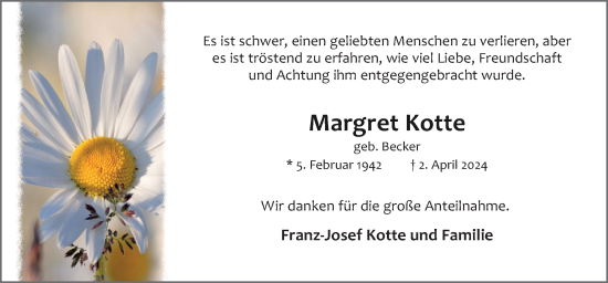 Traueranzeige von Margret Kotte von Neue Osnabrücker Zeitung GmbH & Co. KG