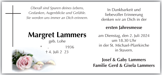 Traueranzeige von Margret Lammers von Neue Osnabrücker Zeitung GmbH & Co. KG