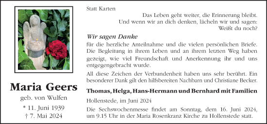 Traueranzeige von Maria Geers von Neue Osnabrücker Zeitung GmbH & Co. KG