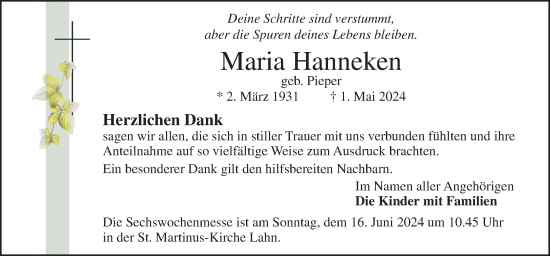 Traueranzeige von Maria Hanneken von Neue Osnabrücker Zeitung GmbH & Co. KG
