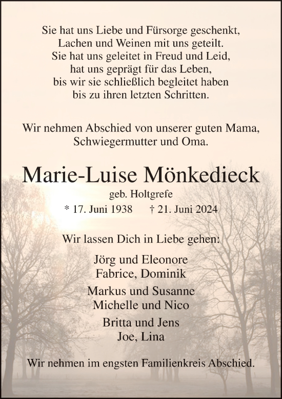 Traueranzeige von Marie-Luise Mönkedieck von Neue Osnabrücker Zeitung GmbH & Co. KG