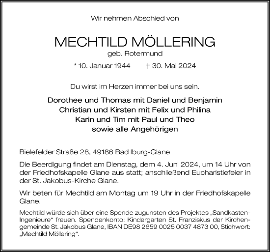Traueranzeige von Mechtild Möllering von Neue Osnabrücker Zeitung GmbH & Co. KG