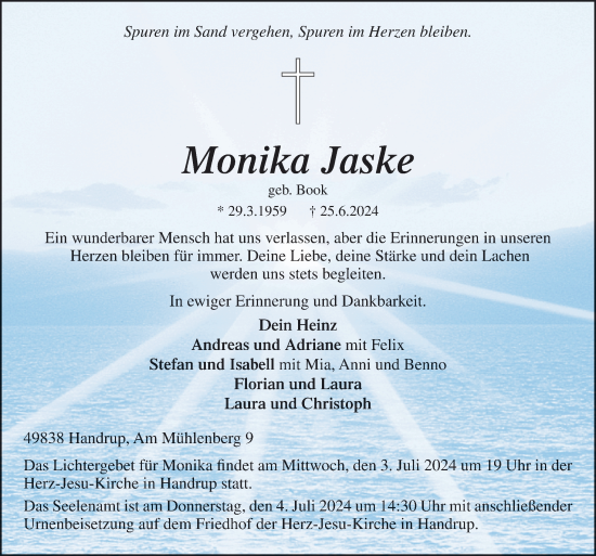 Traueranzeige von Monika Jaske von Neue Osnabrücker Zeitung GmbH & Co. KG