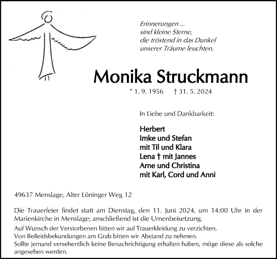 Traueranzeige von Monika Struckmann von Neue Osnabrücker Zeitung GmbH & Co. KG