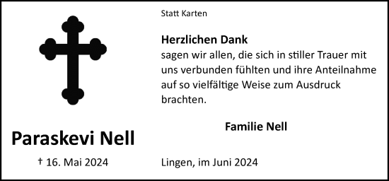 Traueranzeige von Paraskevi  Nell von Neue Osnabrücker Zeitung GmbH & Co. KG