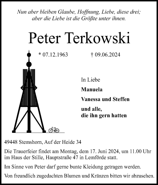 Traueranzeige von Peter Terkowski von Neue Osnabrücker Zeitung GmbH & Co. KG