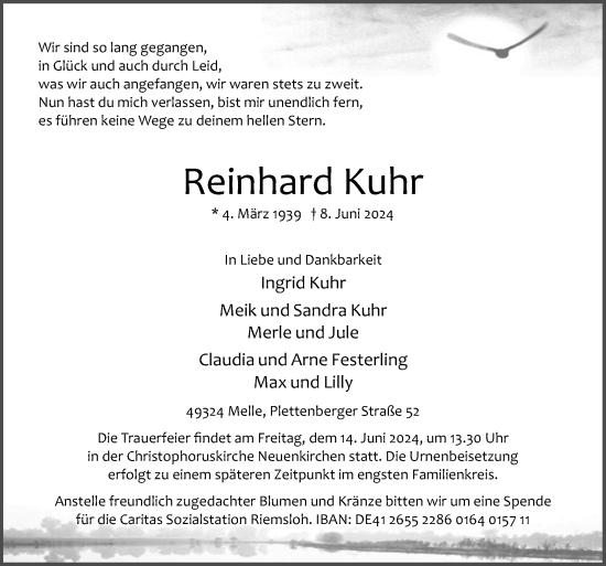 Traueranzeige von Reinhard Kuhr von Neue Osnabrücker Zeitung GmbH & Co. KG