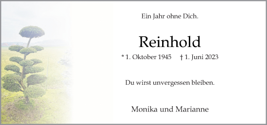Traueranzeige von Reinhold  von Neue Osnabrücker Zeitung GmbH & Co. KG