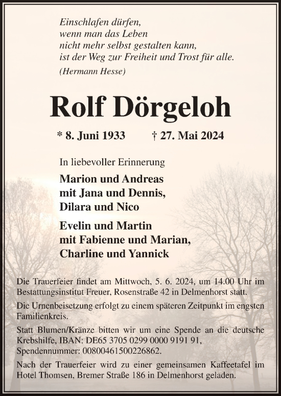 Traueranzeige von Rolf Dörgeloh von DK Medien GmbH & Co. KG