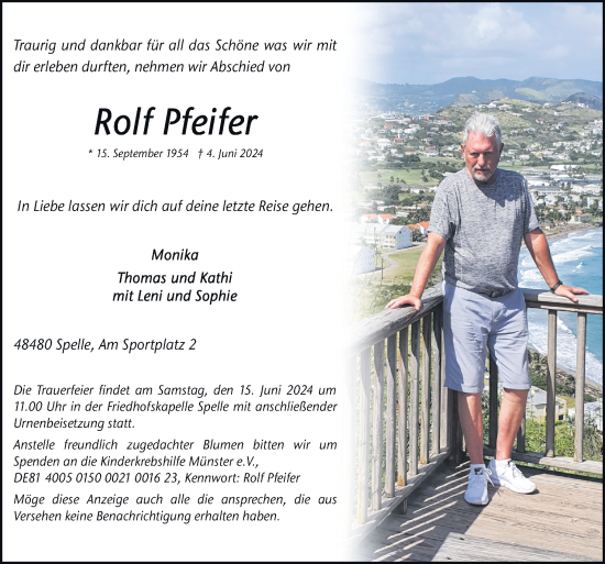 Traueranzeige von Rolf Pfeifer von Neue Osnabrücker Zeitung GmbH & Co. KG