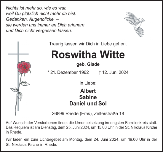 Traueranzeige von Roswitha Witte von Neue Osnabrücker Zeitung GmbH & Co. KG
