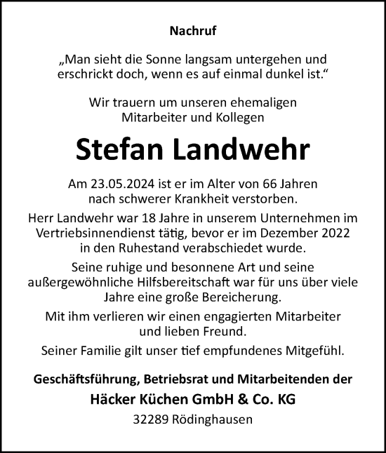 Traueranzeige von Stefan Landwehr von Neue Osnabrücker Zeitung GmbH & Co. KG
