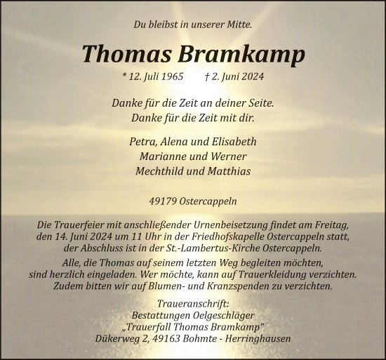 Traueranzeige von Thomas Bramkamp von Neue Osnabrücker Zeitung GmbH & Co. KG