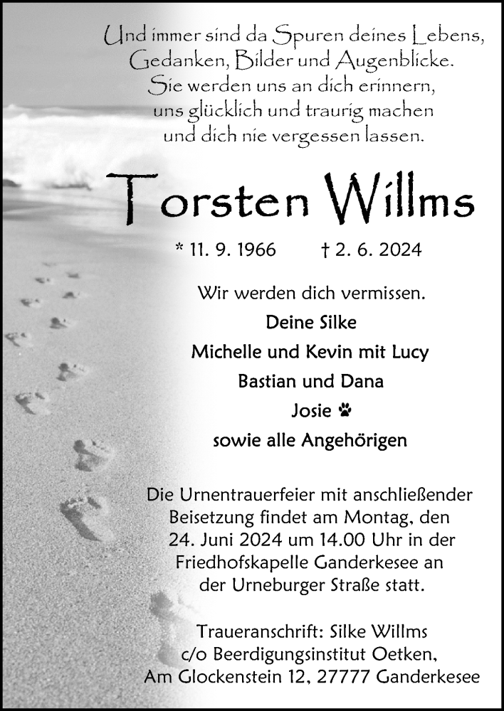 Traueranzeige für Torsten Willms vom 08.06.2024 aus DK Medien GmbH & Co. KG