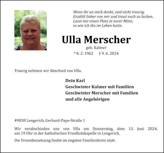 Traueranzeige von Ulla Merscher von Neue Osnabrücker Zeitung GmbH & Co. KG