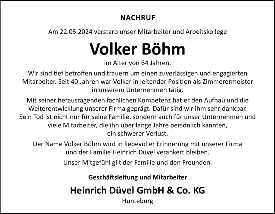 Traueranzeige von Volker Böhm von Neue Osnabrücker Zeitung GmbH & Co. KG