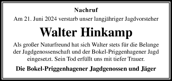 Traueranzeige von Walter Hinkamp von Neue Osnabrücker Zeitung GmbH & Co. KG