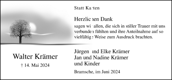 Traueranzeige von Walter Krämer von Neue Osnabrücker Zeitung GmbH & Co. KG