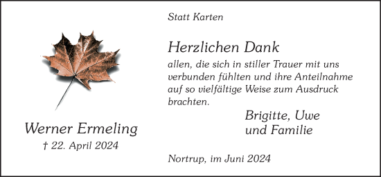 Traueranzeige von Werner Ermeling von Neue Osnabrücker Zeitung GmbH & Co. KG