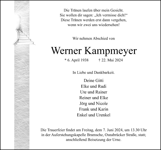 Traueranzeige von Werner Kampmeyer von Neue Osnabrücker Zeitung GmbH & Co. KG