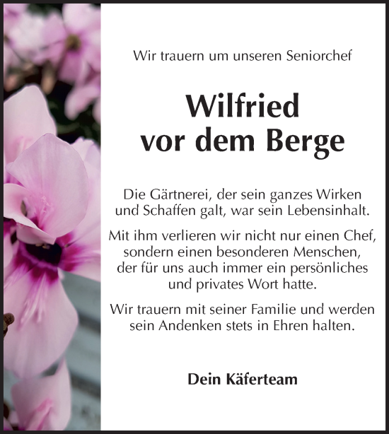 Traueranzeige von Wilfried vor dem Berge von Neue Osnabrücker Zeitung GmbH & Co. KG