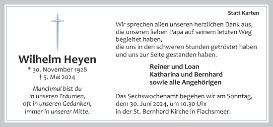 Traueranzeige von Wilhelm Heyen von Neue Osnabrücker Zeitung GmbH & Co. KG