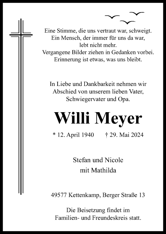 Traueranzeige von Willi Meyer von Neue Osnabrücker Zeitung GmbH & Co. KG