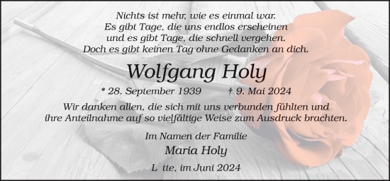 Traueranzeige von Wolfgang Holy von Neue Osnabrücker Zeitung GmbH & Co. KG