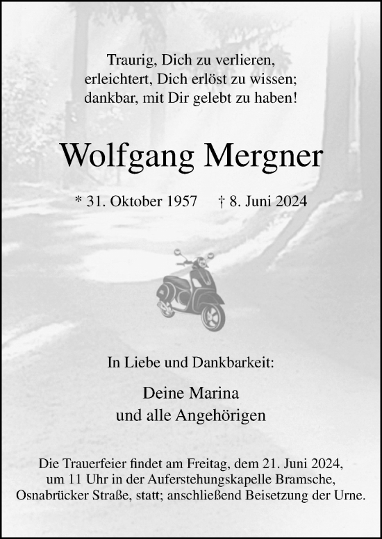 Traueranzeige von Wolfgang Mergner von Neue Osnabrücker Zeitung GmbH & Co. KG
