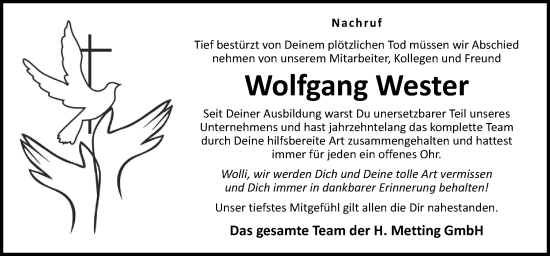 Traueranzeige von Wolfgang Wester von Neue Osnabrücker Zeitung GmbH & Co. KG