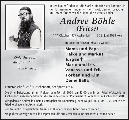 Traueranzeige von Andree Böhle von Neue Osnabrücker Zeitung GmbH & Co. KG