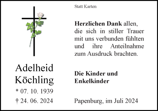 Traueranzeige von Adelheid Köchling von Neue Osnabrücker Zeitung GmbH & Co. KG