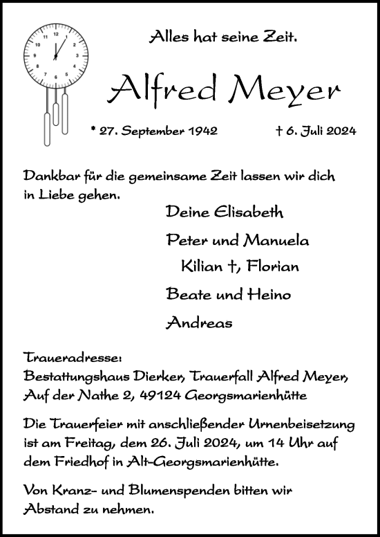 Traueranzeige von Alfred Meyer von Neue Osnabrücker Zeitung GmbH & Co. KG