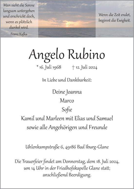 Traueranzeige von Angelo Rubino von Neue Osnabrücker Zeitung GmbH & Co. KG