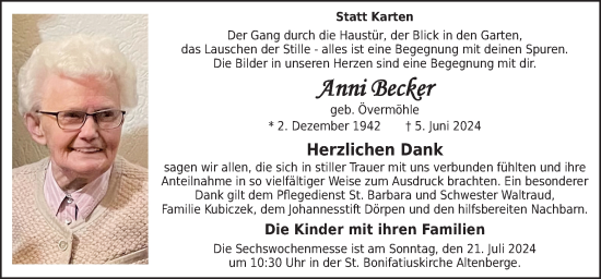 Traueranzeige von Anni Becker von Neue Osnabrücker Zeitung GmbH & Co. KG