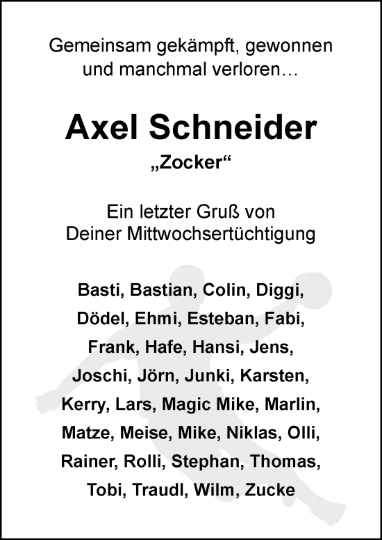 Traueranzeige von Axel Schneider von DK Medien GmbH & Co. KG