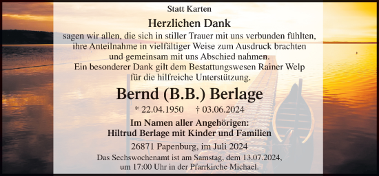 Traueranzeige von Bernd Berlage von Neue Osnabrücker Zeitung GmbH & Co. KG