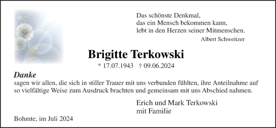 Traueranzeige von Brigitte Terkowski von Neue Osnabrücker Zeitung GmbH & Co. KG