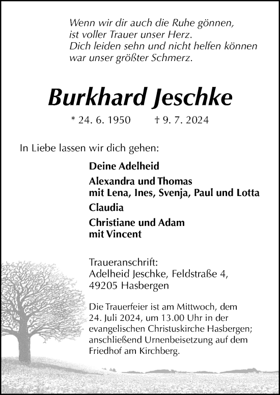 Traueranzeige von Burkhard Jeschke von Neue Osnabrücker Zeitung GmbH & Co. KG